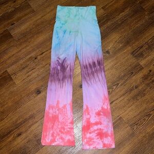 Blue, Purple Pink Custom Tie Dye Cotton High Waist Flare Leggings Yoga Pants S/M